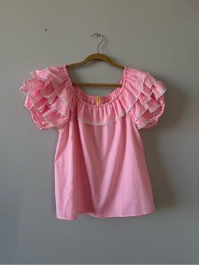 Vintage Women’s Pink Ruffle-Off Shoulder Babydoll Top